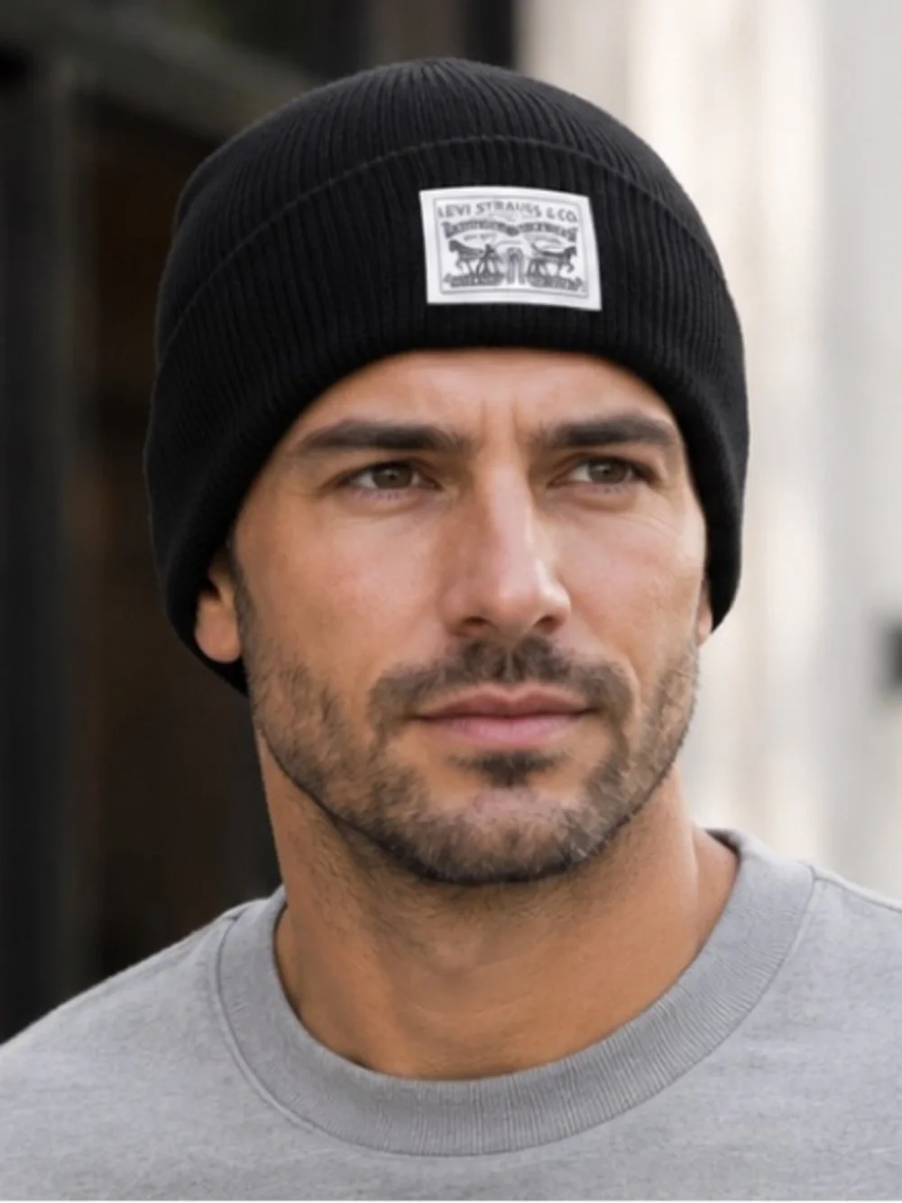 Levi's Black Ribbed Beanie with Levi Strauss Patch Gender Neutral One Size
